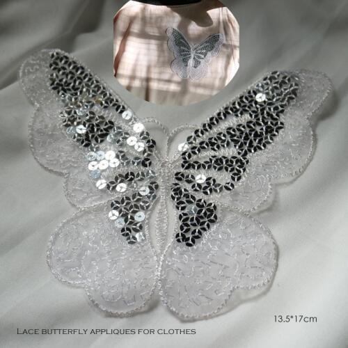 1pc fashion butterfly lace patches for clothing sequin embroidery appliques Sequins parche DIY handmade clothes accessories