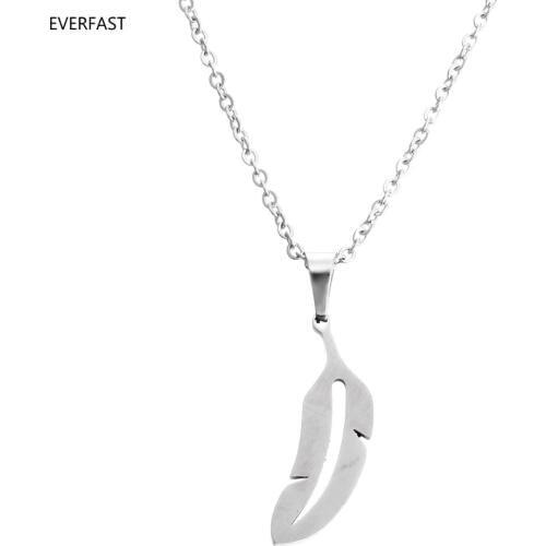 Everfast 1pc Simple Long Leaf Pendant Pendant Chokers Stainless Steel Necklaces Collier Femme Women Lucky Gift Jewelry