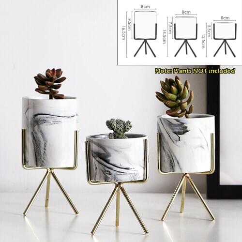 1 PC Nordic Minimalism Style Marble Pattern Golden Ceramics Iron Art Vase Tabletop Flower Pot Home Wedding Living Room Decor