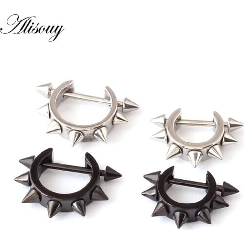 2pcs D-shaped Punk Rock Men women Taper Spike Rivet Ear Hoop Pierced Earring