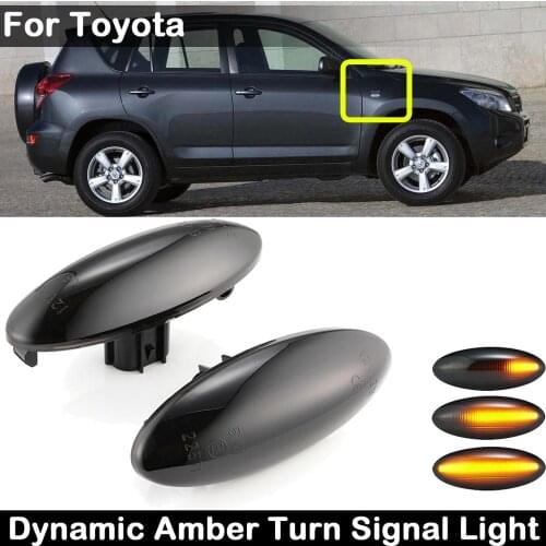 2Pcs For Toyota Yaris RAV4 Auris Corolla Smoked Lens LED Side Marker Lamp Dynamic Amber Turn Signal Light