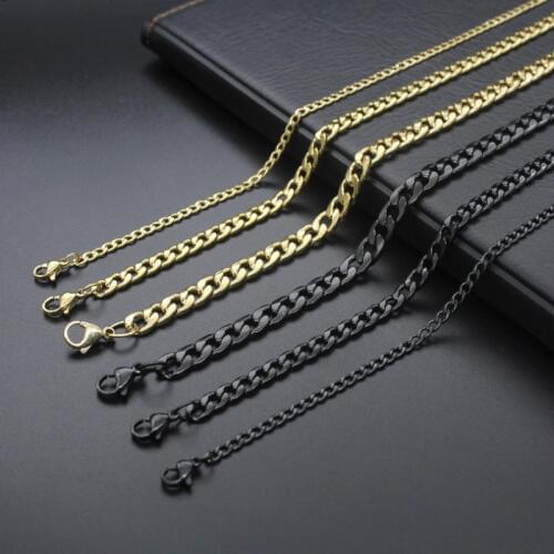 3mm 5mm Hiphop Mens Necklace Stainless Steel Cuban Link Chain Gold Black Long Necklace for Men Jewelry Gift 45cm 50cm 60cm 70cm