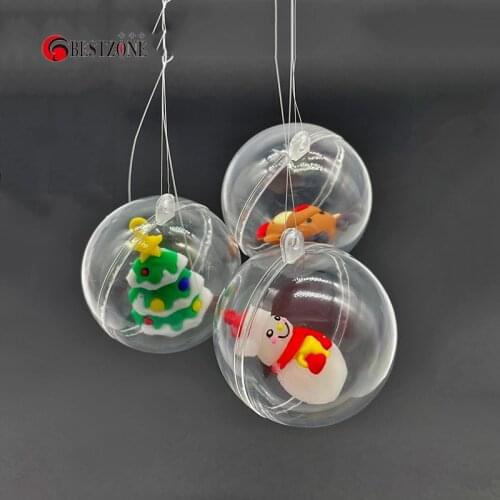 50Pcs 60MM Transparent Christmas Hanging Balls With Rubber Toy Doll Wedding Festival Tree Decorations Pendant Gifts For New Year
