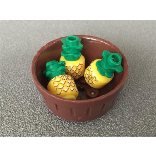50pcs/lot MOC Bricks Fruit Head with Pineapple Pattern And green leaves fit with 3626cpb1018 Building Blocks DIY Toys kids gift