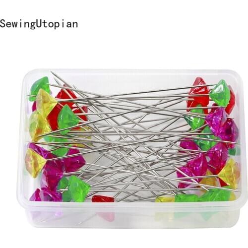 50PCS Diamond Head Pins Wedding Craft Dressmaking Patchwork Straight Sewing Needle Pin for Sewing Embroidery Decoration