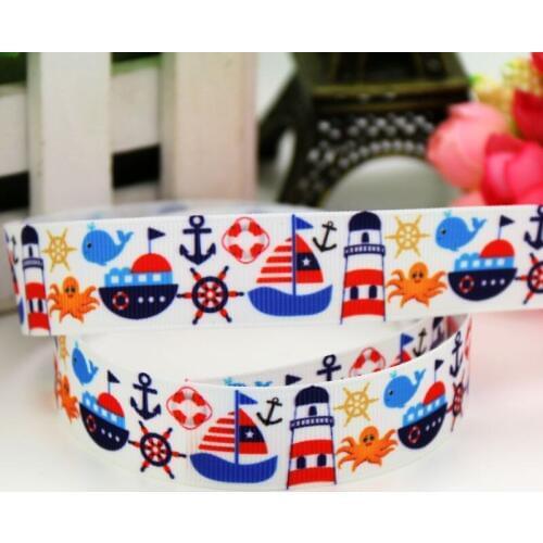 7/8'' Free shipping navy sea boat whale printed grosgrain ribbon hairbow headwear party decoration diy wholesale 22mm D495