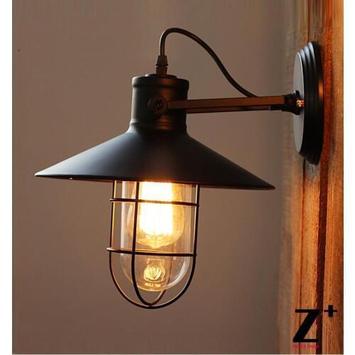 American Industrial Style 20TH C. FACTORY FILAMENT METAL SCONCE with Shade Vintage Wall lamp E27 Glass Rion Free Shipping