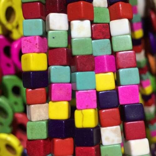 Free Shipping Fashion Jewelry 4x5mm Beautiful Multicolor Howlite Cube Loose Beads 15" FG9034