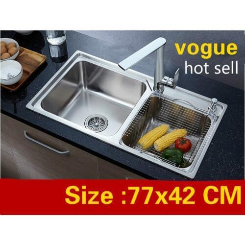 Free shipping Apartment kitchen double groove sink do the dishes food grade 304 stainless steel fashion hot sell 770x420 MM