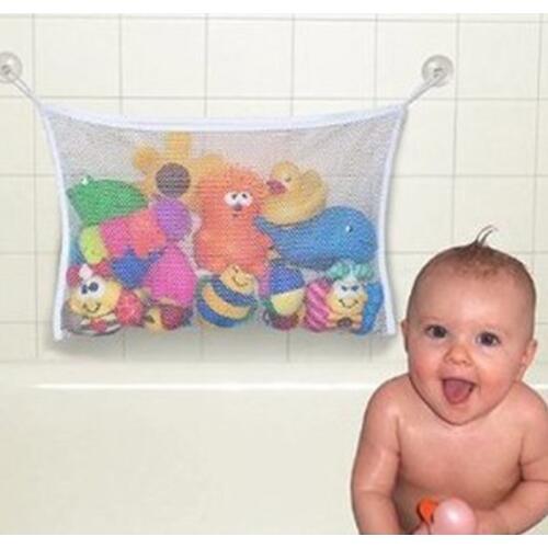 Household dirty laundry mesh basket kids baby bath tub toy storage net folding hanging bag organiser for bathroom