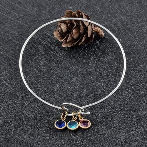 CJB0002 Cuff Bangle Stainless Steel Bracelets with Birthstone keepsake Memorial Gift for Women Girls