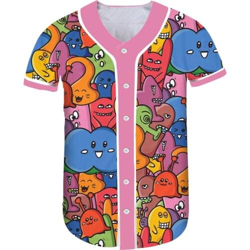 CJLM Pink New Style Fast Delivery Cute Baseball Shirt Unisex Cloud Color Painting Jacket Oversize Short-sleeved Shirt Dropship