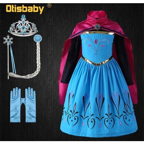 Snow Queen Childrens fantasy Anna Dresses for Girls Costumes with Cloak Carnival Girl Clothes Kids Elsa Princess Dress Winter