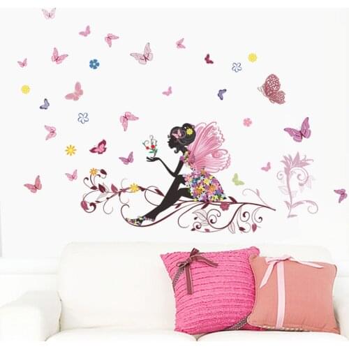 Home Cute Kids Room Wallsticker Pansy Fairy Maiden Picture Bedroom Background Wall Sticker Waterproof Removable Wall Paper