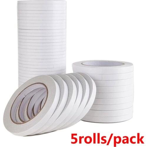 5rolls White Strong Double Sided Adhesive Tape Paper Strong Ultra-thin High-adhesive Cotton Double-sided Tape for Home Office