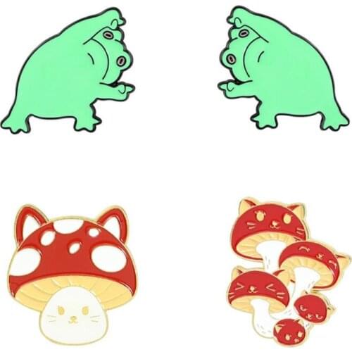 Anime Cartoons Frog Lapel Pins Cute Mushroom Head Cat Enamel Badges Fashion Brooches For Women Hijab Pin Metal Decorative Badges