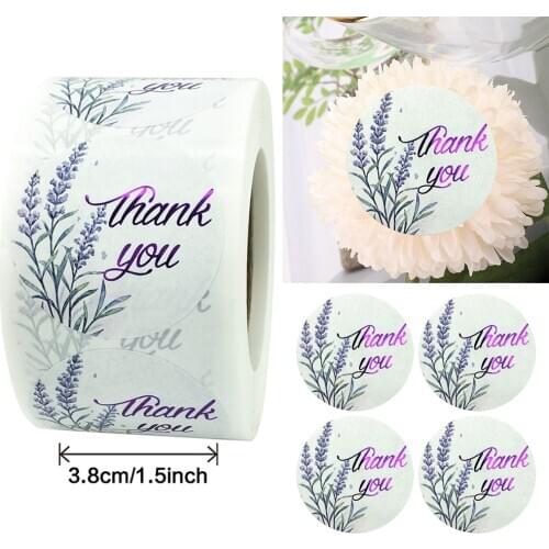 Purple Lavender Thank You Sticker Label 500pcs/roll 3.8cm Gift Business Sealing Decoration Journal DIY Statonery Stickers