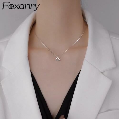 Foxanry 925 Sterling Silver Necklace 2021 Trendy Elegant Party Accessories Sparkling Zircon Geometric Bride Jewelry for Women