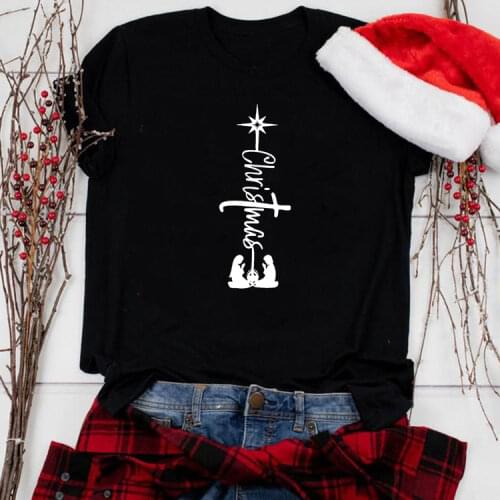 Christmas Cross Jesus Print Women Graphic T Shirts Harajuku Christian Faith Hope Love Female Short Sleeve Tee Camisetas Mujer