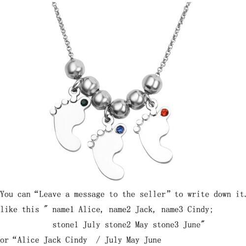 Stainless Steel Personality Customized Feet Pendant Necklace with Birthstones Engraved Name Date Family Lovers Statement Jewelry
