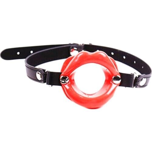 PU Leather Rubber Lips O Ring Open Mouth Oral Sex Gag BDSM Fetish Bondage Restraints Erotic Toys For Couples