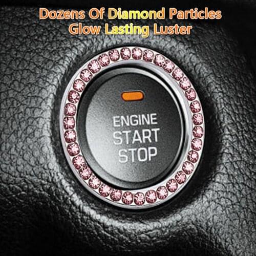 TAJIAN Car Automobiles One-Click Start Stop Engine Ignition Push Button Decoration Diamond Rhinestone Crystal Ring Circle Trim