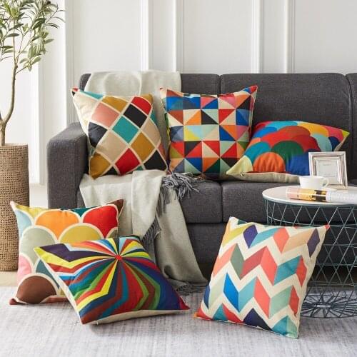 Colourful Cushion Cover Geometric Decorative Throw Pillows Case Linen Cotton Creative Home Decoration for Sofa Car Seat