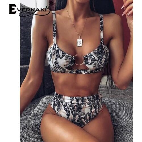 Everkaki Boho Animal Print Bikini 2pcs Sets Summer Beach Swimsuit Sexy Brazilian Swimwear Bikini Female 2021 Bathing Suit New
