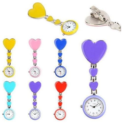Fashion Alloy Heart Love Quartz Women Brooch Nurse Pocket Fob Watch