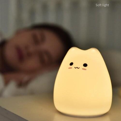 Cartoon Cat LED Night Light Touch Sensor Remote Control 7 Colors Dimmable Timer Silicone Bedside Lamp For Children Baby