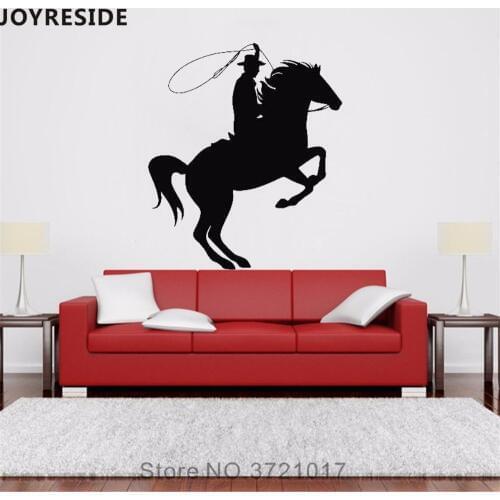 JOYRESIDE Horse With Man Wall Decal Wild Country Cowboy Wall Sticker Western Vinyl Decor Home Livingroom Interior Designed A832