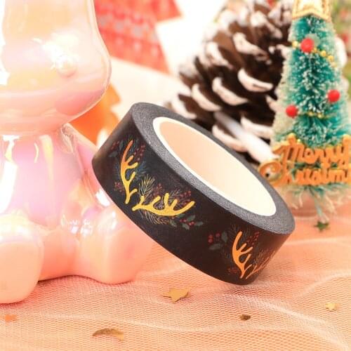 NEW 10pcs/Lot 15MM*10M Gold Foil Christmas Decorative Flower Deer Scrapbooking Masking Tape School Office Supply washi tapes