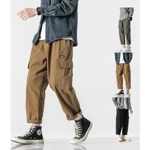 New spring/summer 2021 multi-pocket overalls Loose straight cotton casual trousers Mens casual overalls