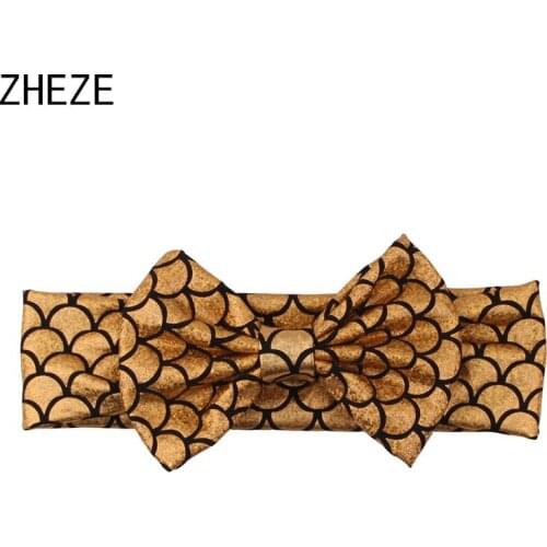 1PC Retail Mermaid Headband With 5'' Bow Girls Metallic Hairbow Headwrap Kids Handmade Hair Accessories Cosplay Mermaid Hairband