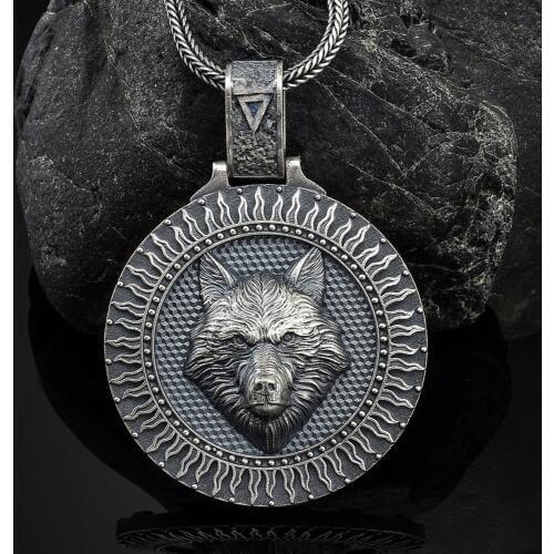 Black Sun Veles Viking Rune Wolf Pendant Talisman Slavic Stainless Steel Scandinavian Amulet Jewelry