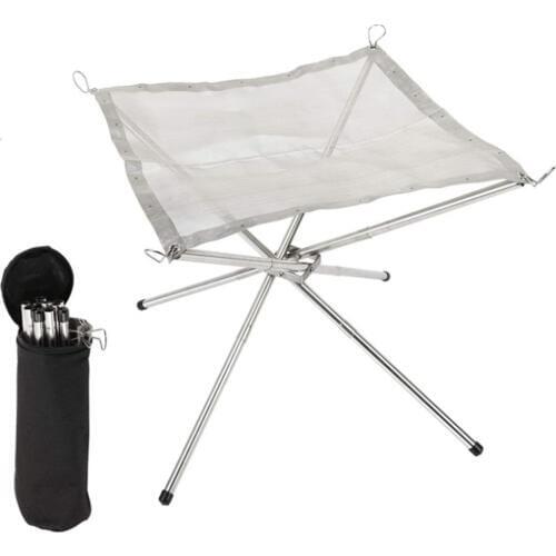 Portable Fire Pit Collapsing Stainless Steel Mesh Fireplace Patio Outdoor Heater Firepit with Carrying Bag Camping Backyard Gard