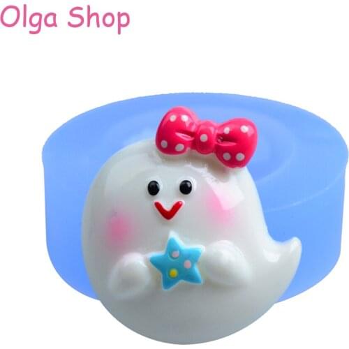 PYL182 Cute Ghost Mold Halloween Flexible Push Mold 30mm - Cake Decoration Polymer Clay Molds, Mould Baby Mould Food Safe