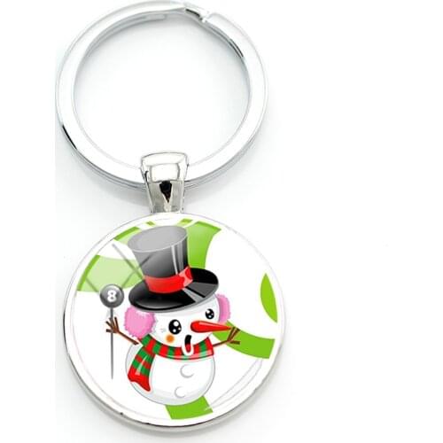 TAFREE Snowman Xmas Keychains Cartoon Key Chains glass round christmas photo pendant Car Key Rings Jewelry bag Accessories CM720