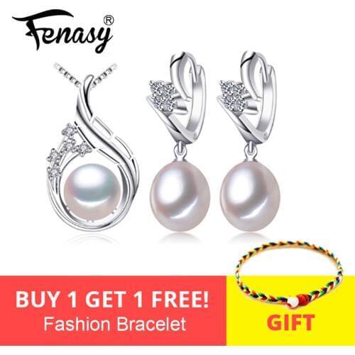 FENASY 925 Sterling Silver earrings with stones,natural Pearl jewelry sets for women,bohemian ethnic earrings Pendant necklace
