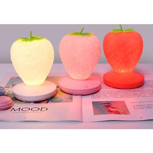 LED Touch Dimmable USB Night Light Silicone Strawberry Shape Cute Night Light Child Bedside Lamp Child Gift Lightweight Bright