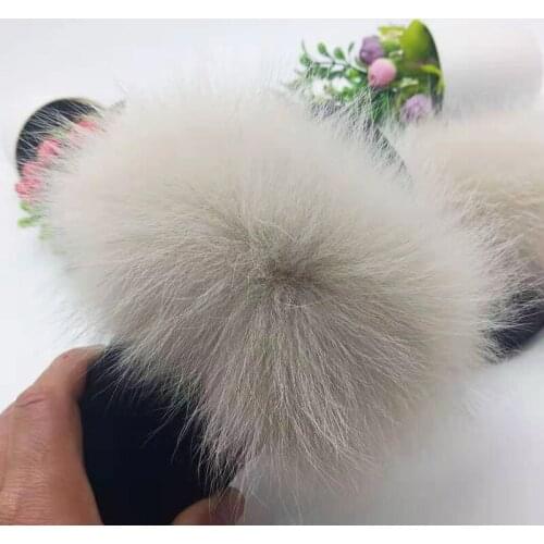 Natural fox fur slippers women fashion furry sandals ladies fur slides female color matching fluffy slippers plush warm slippers