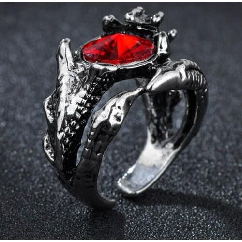 Vintage Red Stone Cubic Zircon Rings Womens Mens Crystal Animal Eagle Claw Punk Retro Ring Open Size Female Lady Party Jewelry
