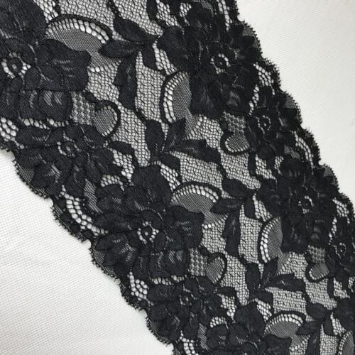 Embroidered Black Tulle Lace Fabric Trim Elastic Lace Fabric Trimming For Simple Wedding Robe, Bridal Jacket