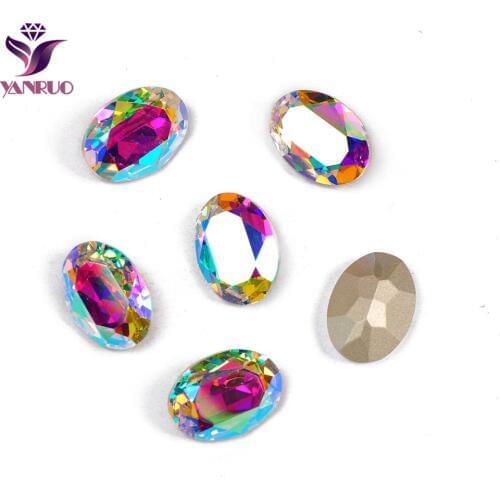 YANRUO 4120 Oval AB Fancy Glass Diamond Sewing Rhinestones Glass DIY Base Ornaments Black Strass Beads