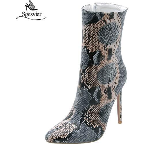 Sgesvier 2020 large size 48 women ankle boots snake pointed toe thin high heel boots sexy autumn winter party prom shoes woman