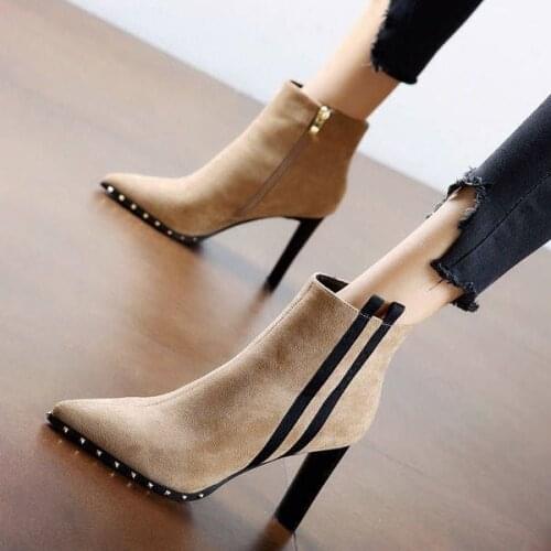 Short Boots Women 2021 New Autumn and Winter Thin Heel Shoes Sexy Black Stiletto Pointed High Heels Mart Boots