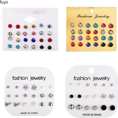 12 pair/set Women Crystal Ball Stud Earrings Set for Women Piercing Simulated Pearl Flower Party Statement Brincos Earrings Sets