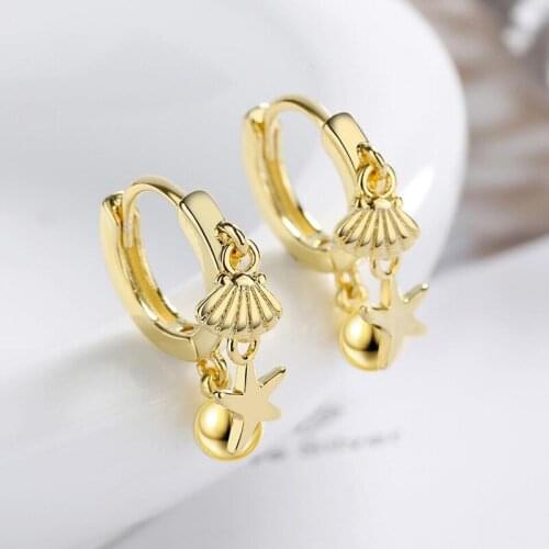 KOFSAC Sweet Shell Starfish Silver Color Hoop Earrings For Women Jewelry Cute Girl Ear Gifts Fashion Beach Party Accessories