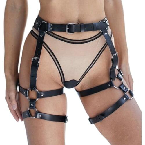 Punk Body Buttocks Bondage Leather Harness Woman Leg Harness Belt Bdsm Suspenders Sexy Erotic Lingerie Bdsm Goth Garter Stocking