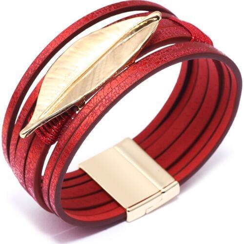 Girls Big Leaf Charm Chain Link Brown Vintage Black Fashion Cuff Bangle Leather Bracelets Women Female Jewelry Accessories